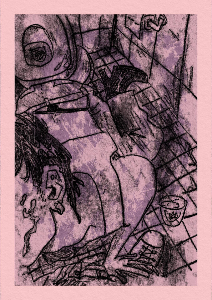 &#39;BASS/HEARTBEAT&#39;, monoprint and risograph, 2024